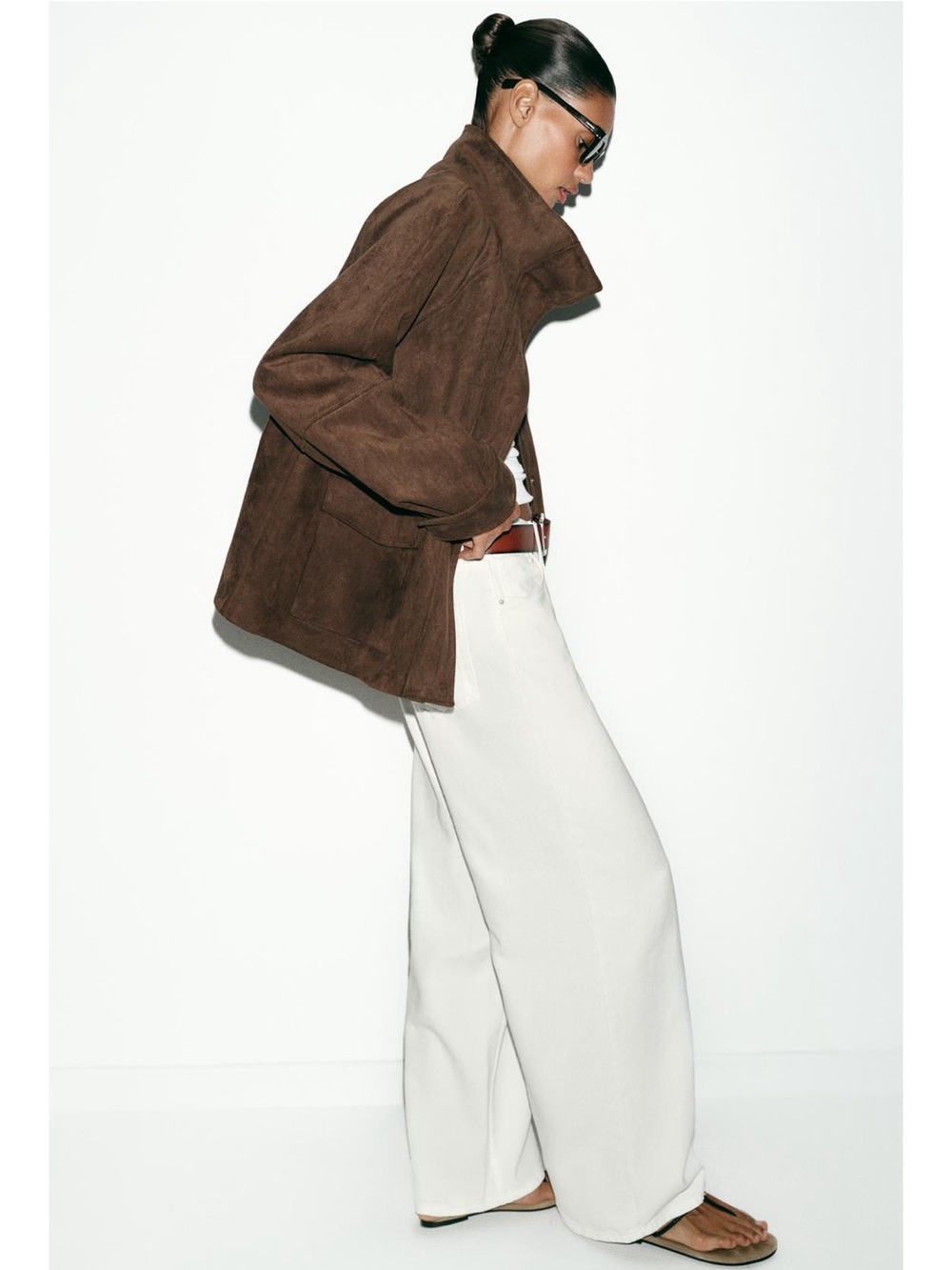 NWT Zara Faux Suede High Collar Full Zip Jacket Sz:M Dark Brown - Picture 6 of 10